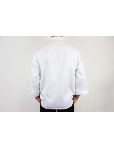 Egochef Halvat Air Plus valkoinen polyesteristä ja puuvillasta valmistettu pitkähihainen unisex-keittiötakki.