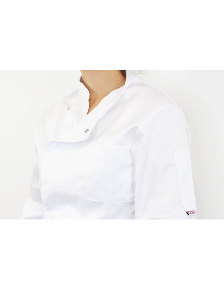 Egochef Halvat Air Plus valkoinen polyesteristä ja puuvillasta valmistettu pitkähihainen unisex-keittiötakki.