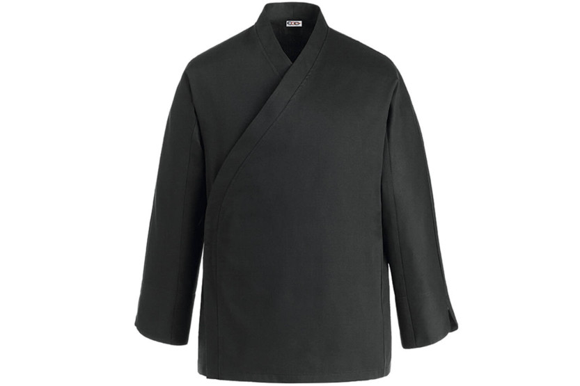 Unisex-Kochjacke Egochef Sushi schwarz Kimono aus Polyester und Baumwolle mit langen Ärmeln