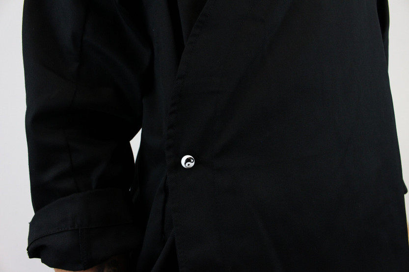 Egochef Sushi zwarte kimono polyester en katoen unisex keukenjas met lange mouwen