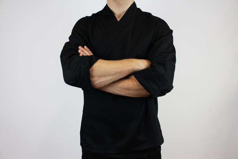 Egochef Sushi giacca da cucina nera a kimono in poliestere e cotone a maniche lunghe unisex