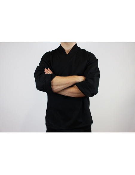 Egochef Sushi kimono negro de poliéster y algodón de manga larga chaqueta de cocina unisex