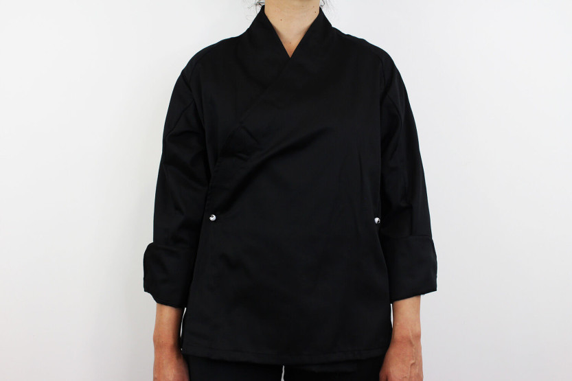 Egochef Sushi svart kimono i polyester og bomull, langermet unisex kjøkkenjakke