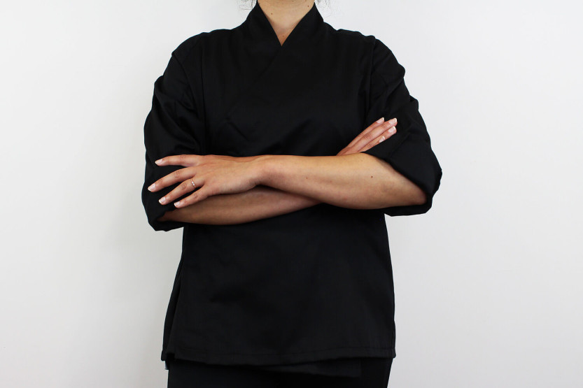 Egochef Sushi casaco de cozinha unissexo de manga comprida em poliéster e algodão com quimono preto
