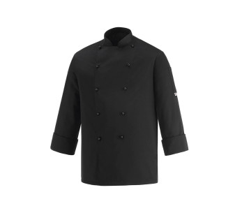 Egochef Safety svart langermet unisex kjøkkenjakke i polyester og bomull