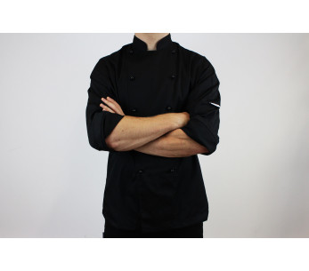 Chaqueta de cocina unisex de manga larga de poliéster y algodón negro Egochef Safety 2
