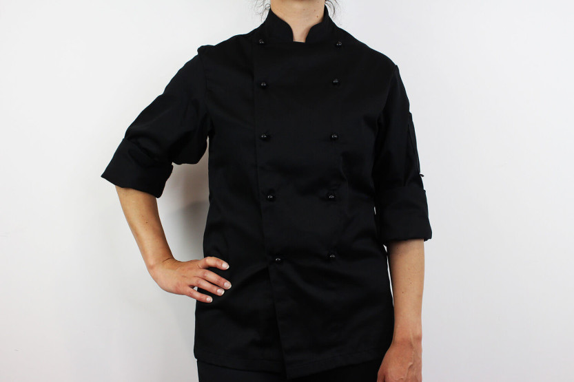 Egochef Safety svart långärmad unisex köksjacka i polyester och bomull