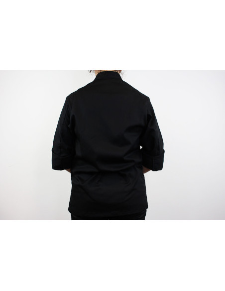 Egochef Safety musta polyesteristä ja puuvillasta valmistettu pitkähihainen unisex-keittiötakki.