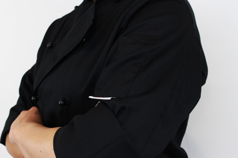 Egochef Safety svart långärmad unisex köksjacka i polyester och bomull