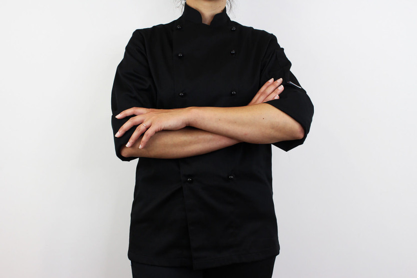 Egochef Safety svart långärmad unisex köksjacka i polyester och bomull