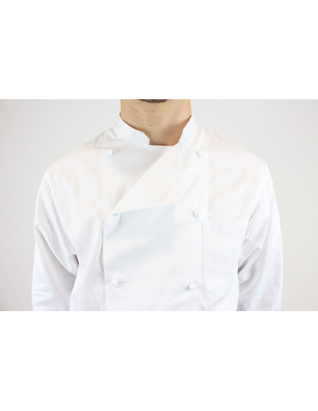 Egochef Rex valkoinen 100 % puuvillainen pitkähihainen unisex-keittiötakki.
