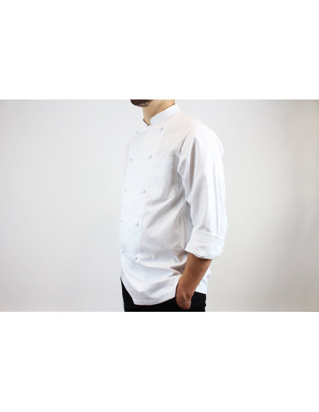 Chaqueta de cocina unisex de manga larga Egochef Rex blanca 100% algodón
