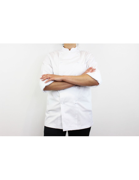 Chaqueta de cocina unisex de manga larga Egochef Rex blanca 100% algodón
