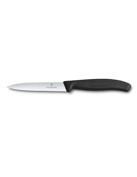 Victorinox SwissClassic kuorintaveitsi musta 10cm hammastettu terä