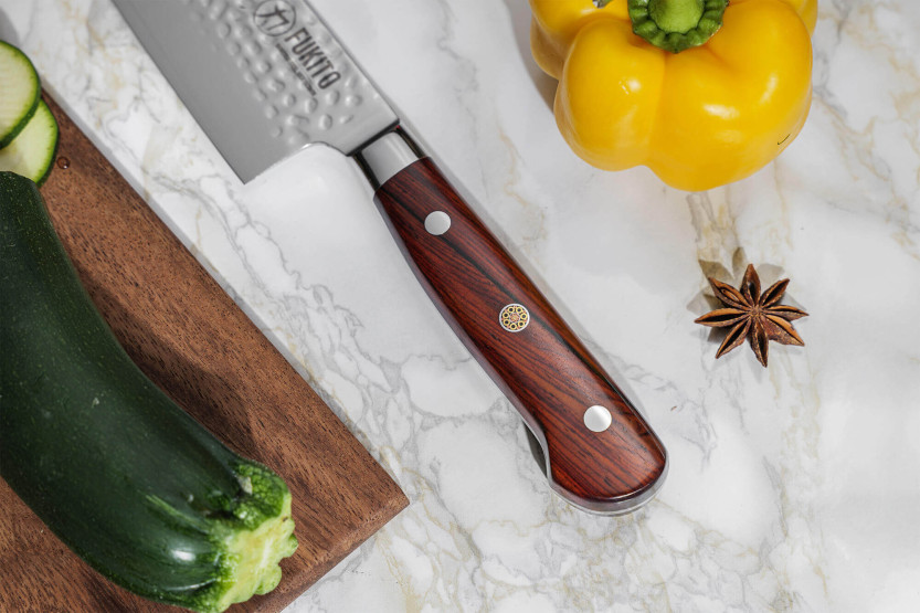Fukito Rosewood Damascus 67-layer santoku knife 18cm rosewood handle