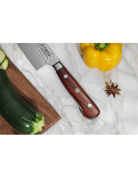 santokumesser Fukito Rosewood Damast 67 Schichten 18cm Griff aus Rosenholz