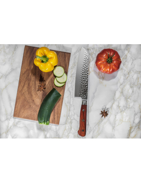 Fukito Rosewood Damasco Cuchillo santoku 18cm mango de palo de rosa
