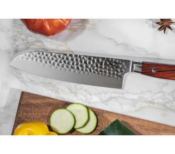faca santoku Fukito Rosewood Damascus 67 camadas Cabo em pau-rosa de 18 cm 2