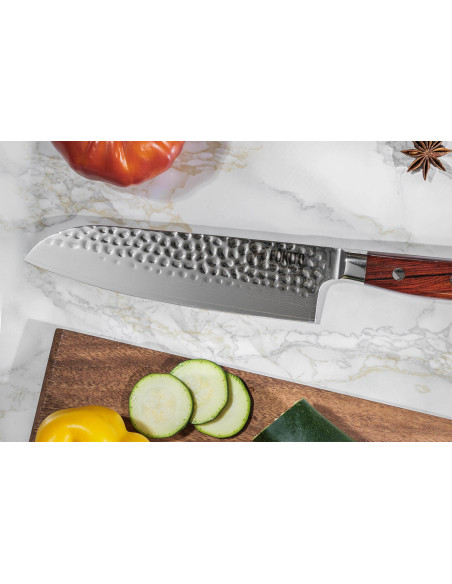 faca santoku Fukito Rosewood Damascus 67 camadas Cabo em pau-rosa de 18 cm