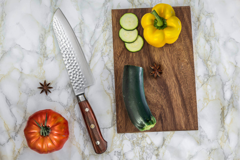 Fukito ruusupuu Damascus 67-kerroksinen santoku veitsi 18cm ruusupuu kahva