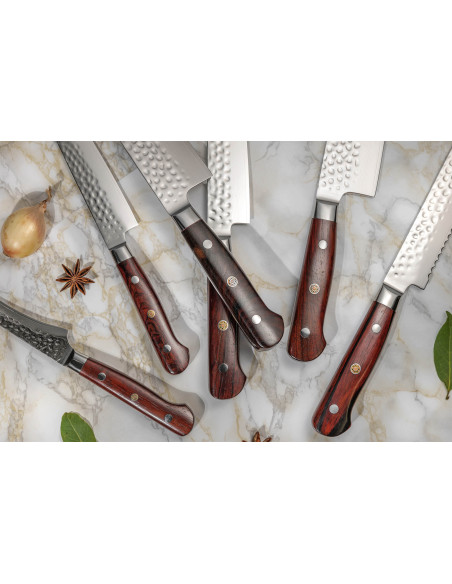 Fukito Rosewood Damascus 67-lags santoku-kniv 18 cm håndtag i palisander