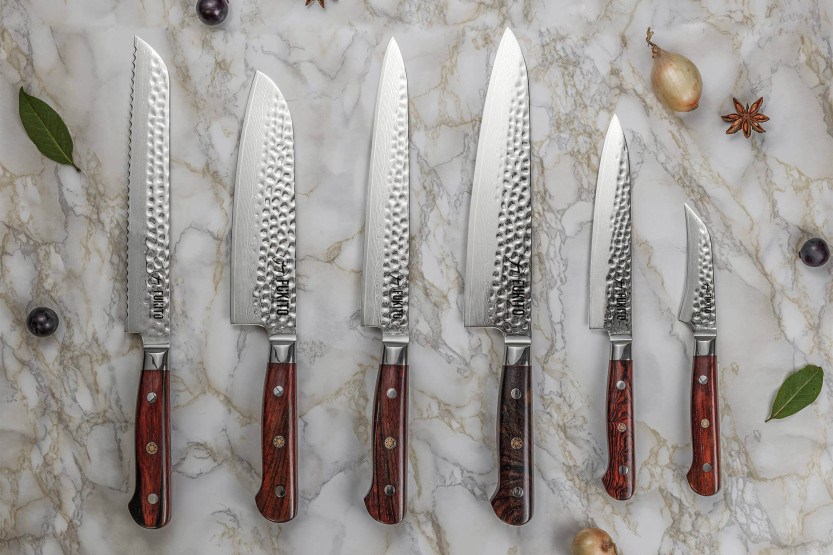Fukito Rosewood Damascus Universal knife 67 layers 15cm rosewood handle
