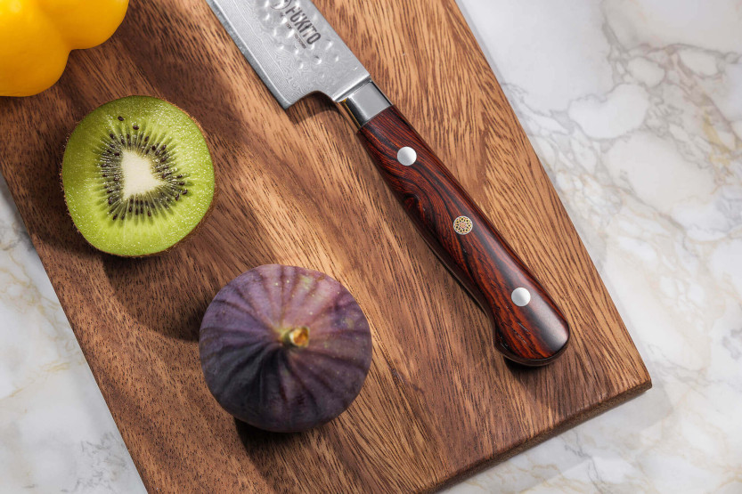 Fukito Rozenhout Damascus Universeel mes 67 lagen 15cm rozenhout handvat