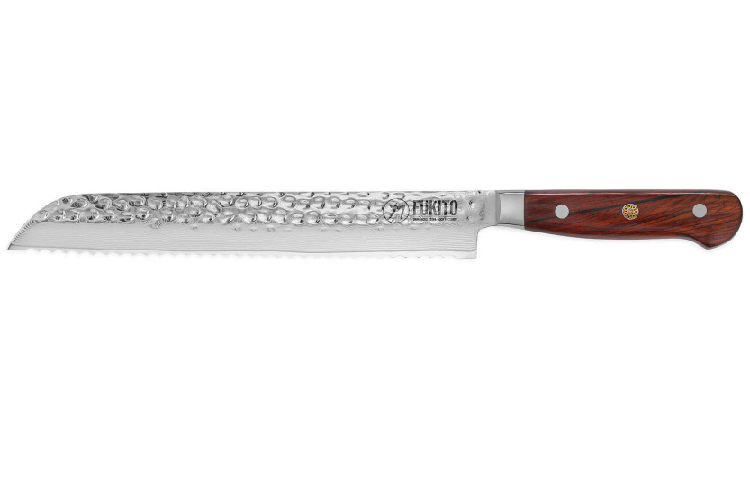 Fukito Damaskus brødkniv i palisander 67 lag 21 cm håndtak i palisander