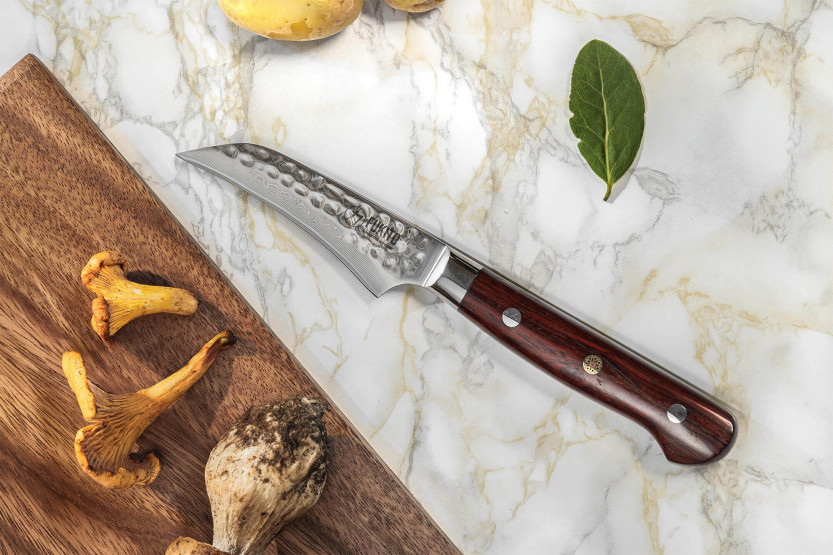 Vogelschnabelmesser Fukito Rosewood Damast 67 Schichten 8cm Griff aus Rosenholz