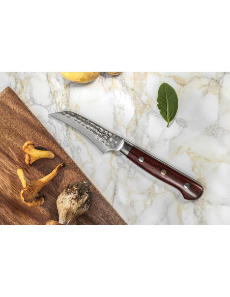 Fukito palo de rosa Damasco 67 capas Cuchillo de pico de pájaro 8cm mango de palo de rosa
