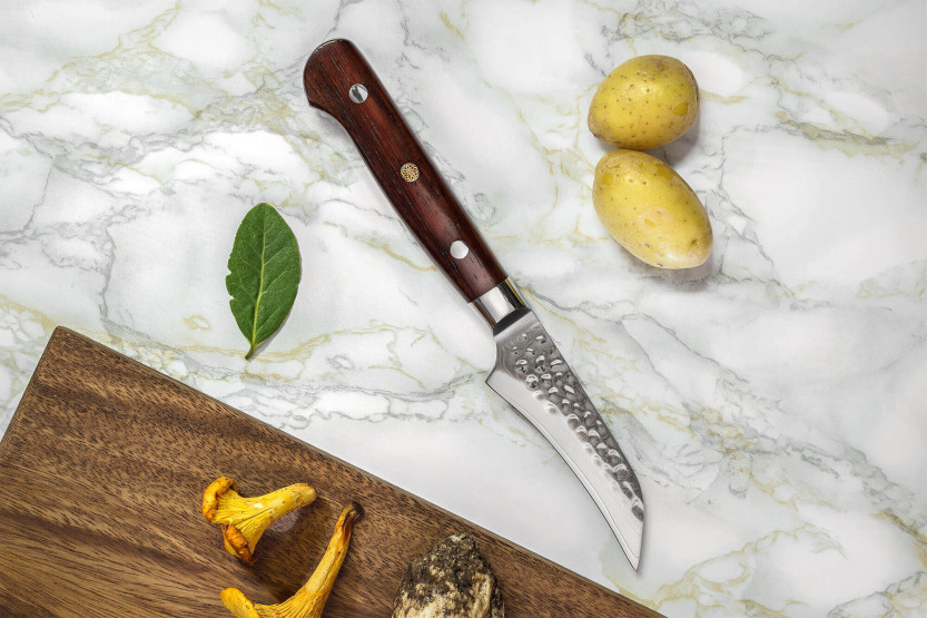 Fukito Rosewood Damascus linnun nokka veitsi 67 kerrosta 8cm ruusupuu kahva