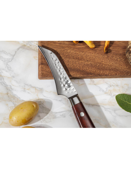 Coltello a becco d'uccello Fukito in palissandro Damasco 67 strati manico in palissandro 8 cm