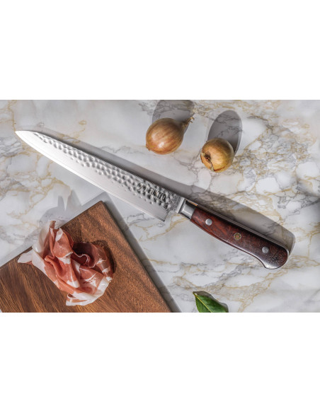 Faca de trinchar Fukito Rosewood Damascus 67 camadas 20cm cabo rosewood
