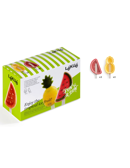 Set aus 4 Eisformen Lékué aus Silikon - Formen Wassermelone und Ananas