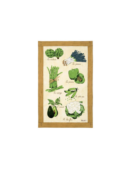 Trapo de cocina Beauvillé Verduras Verdes made in France 50x80cm