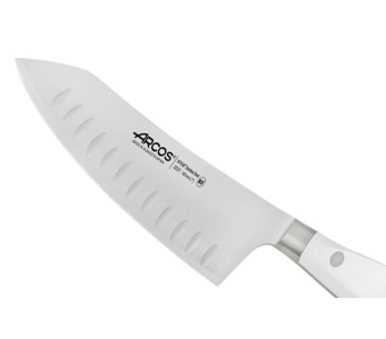 Faca de baloiço santoku forjada com lâmina com convinhas18 cm Riviera White Arcos 2