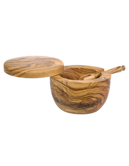 Salthånd med hak + Bérard håndlavet saltspade af oliventræ diameter 10/11cm