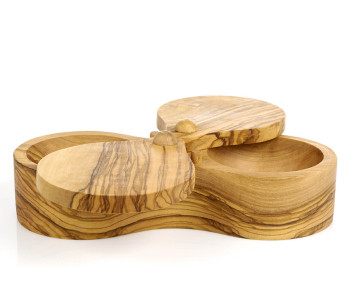 Bérard handgjord saltbehållare med dubbla fack i olivträ 18cm