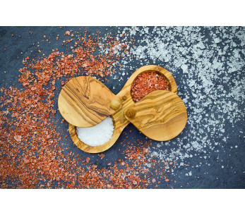 Salina artigianale Bérard in legno d'ulivo a doppio scomparto 18cm 2