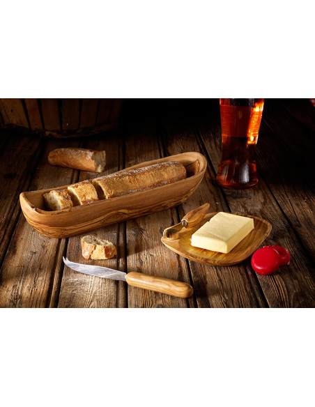 Bérard handmade olive wood butter dish with spreading knife