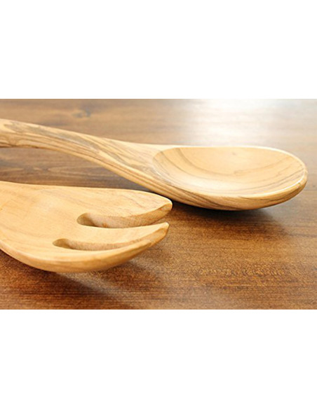 Servidores de ensalada de madera de olivo hechos a mano Bérard Terra 31.5cm