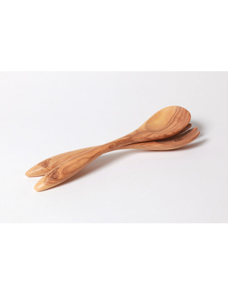 Servidores de ensalada de madera de olivo hechos a mano Bérard Terra 31.5cm