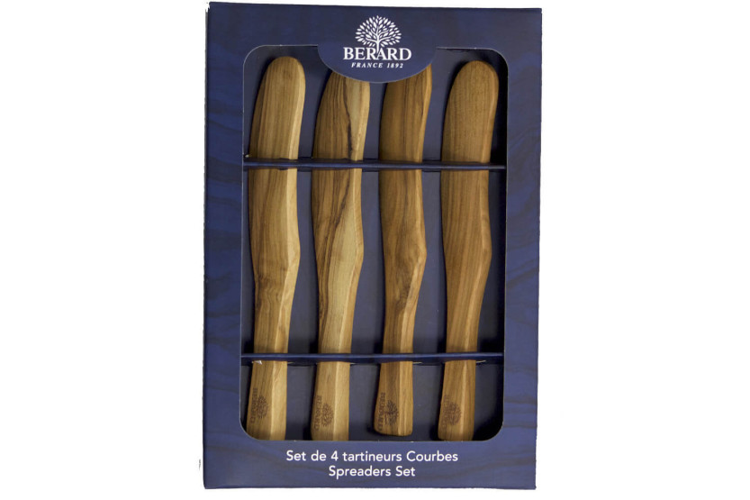 Set of 4 Bérard curved olive wood spreaders 17.5cm