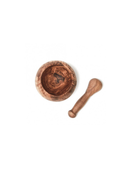 Mortaio e pestello artigianale Bérard in legno d'ulivo cerato, diametro 7 cm