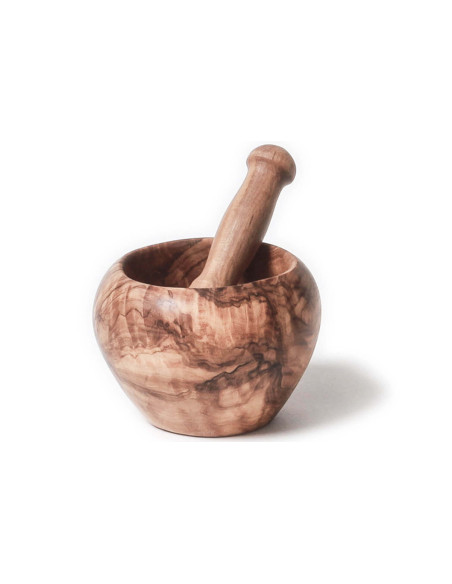 Mortaio e pestello artigianale Bérard in legno d'ulivo cerato, diametro 7 cm