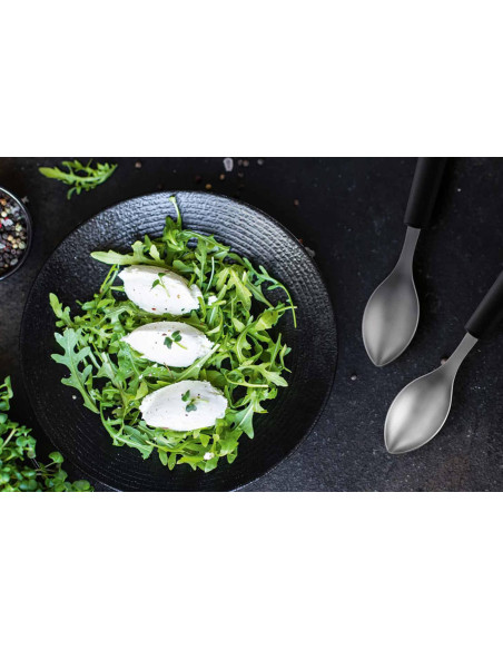 Set van 2 driehoekige roestvrijstalen quenellepels met groene handgrepen