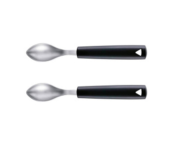 Sett med 2 Triangle quenelle-skjeer i rustfritt stål med grønne håndtak