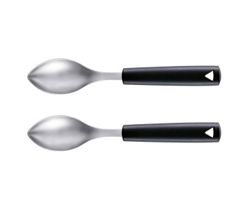 Sett med 2 Triangle quenelle-skjeer i rustfritt stål med grønne håndtak 2