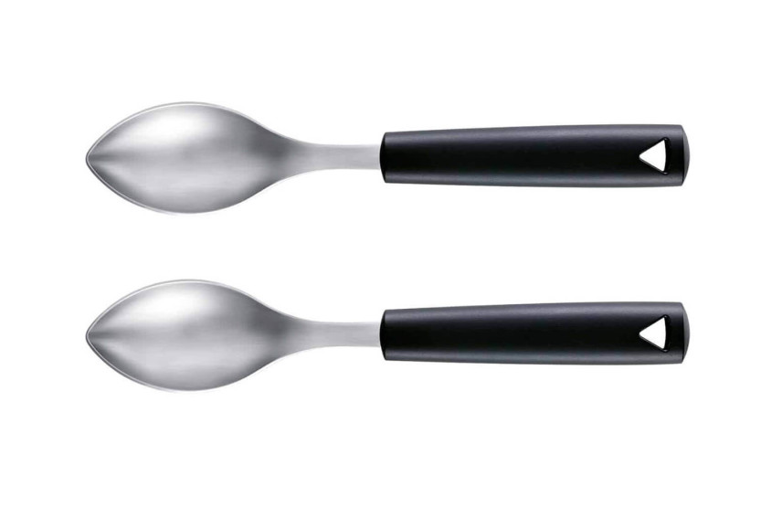Sett med 2 Triangle quenelle-skjeer i rustfritt stål med grønne håndtak
