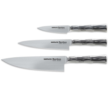 Confezione di 3 coltelli Samura Bamboo in acciaio inox AUS8: Office + Universal + Chef